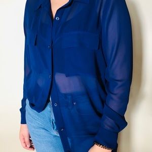 a.n.a Sheer Long Sleeve Collar Blouse